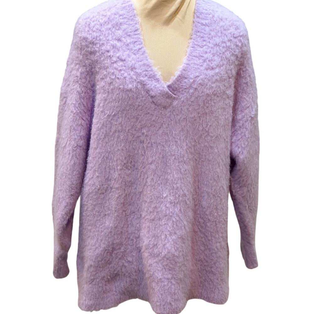 By Anthropologie Sweater Purple Boucle Fuzzy V Neck Women’s Size M - Picture 3 of 9